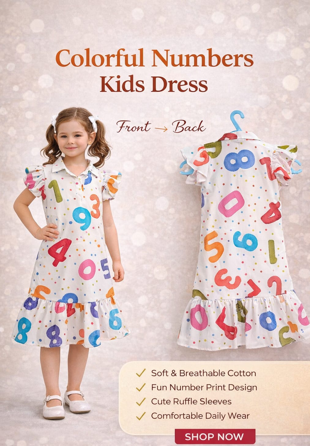 Colorfull Numbers Kids Dress - View 2