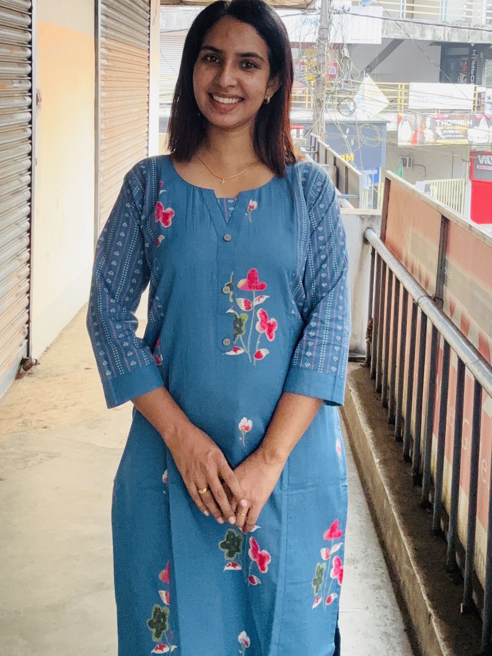 Blue Floral Kurti - View 2